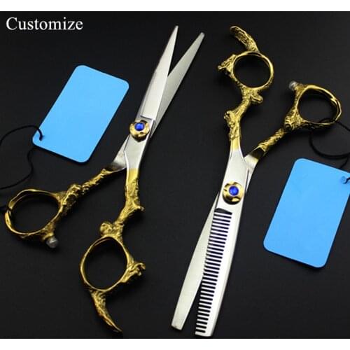 Customize professional Japan 6 inch gold dragon hair salon scissors cutting barber makas Thinning shears hairdressing scissors