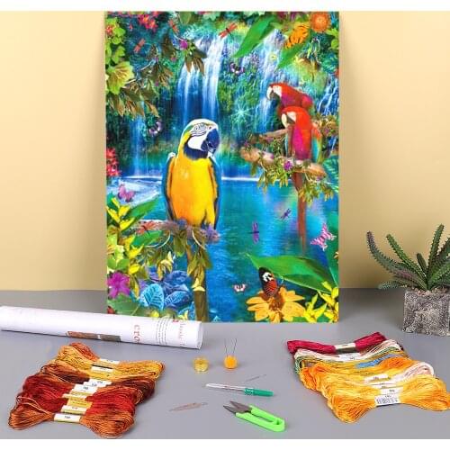Bird Parrot Animal Printed Canvas 11CT Cross-Stitch DIY Embroidery Full Kit DMC Threads Handiwork Handicraft Sewing Stamped