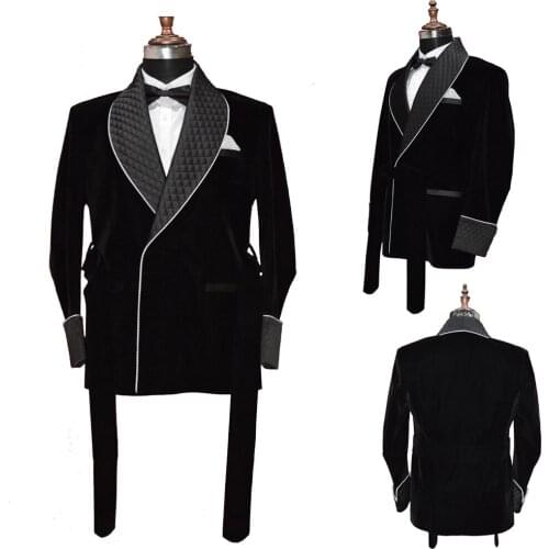 Luxury Men Tuxedos Shawl Lapel Custom Made With Belt Banquet Wear Blazer Wedding Party Groom Prom Premium Coat 1Piece
