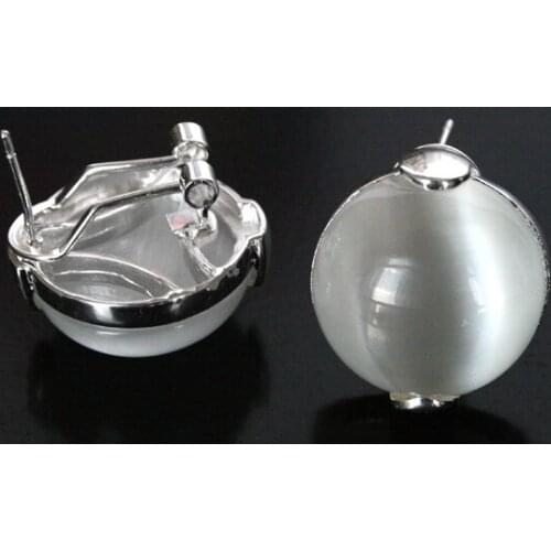 Handmade lovely bead 925 JEWELRY 18MM NTURL WHITE CLER OPL STUD ERRINGS Genuine Natural stone gems Fortune Lucky Ladys jewelry