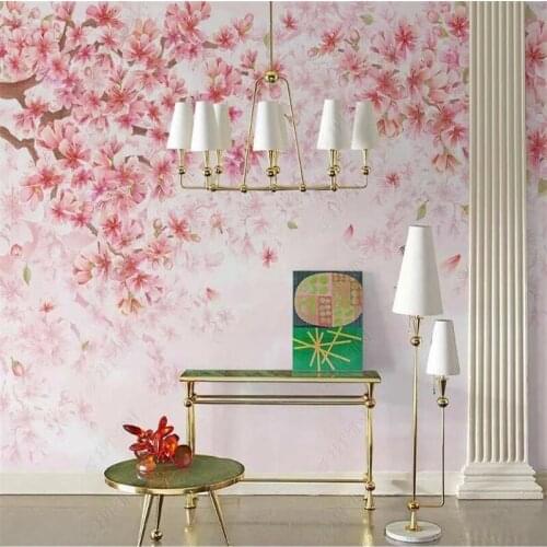 Nordic Pastoral Romantic Cherry Blossom Flower Background Wall Paper 3D Living Room Bedroom Decoration Floral Mural Wallpaper 3D