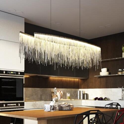 Crescent Moon Design Decor LED Chandelier Living Room 2021 Silver Aluminum Chain Bedroom New Kitchen Island Hanging Lamp