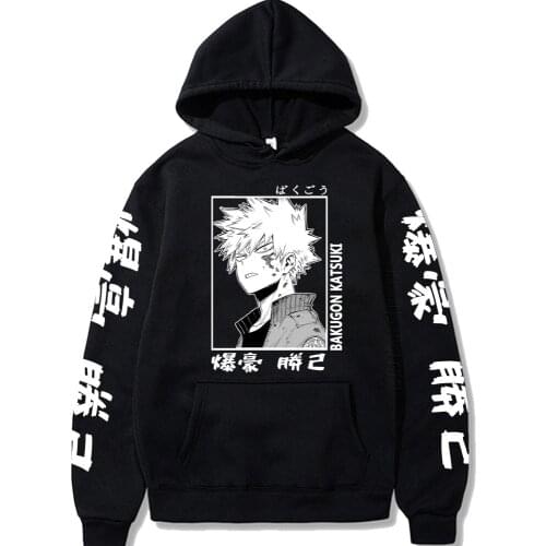 Harajuku My Hero Academia Hoodies Men Women Long Sleeve Streetwear Bakugou Katsuki Anime Manga Black Hoodies Clothes