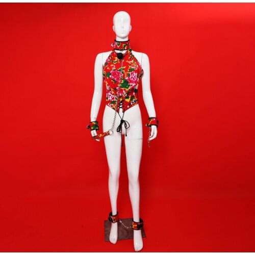 High Quality Floral Cloth Bdsm Set With Bondage Handcuffs Collar Gag Corset Bellyband for Slave Restraints Adults Games Sex Toys