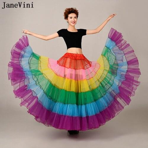 JaneVini 2021 Rainbow Patchwork Tulle Petticoat A Line Bridal Wedding Petticoats Underskirts Dance Party Skirt Tutu Robe Jupon