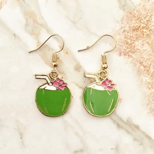 Green Fresh Coconut Palm Earrings Gold Zinc Alloy Summer Beach Charms Dangle Fruit Women Hoop Eardrop Fashion Accessories