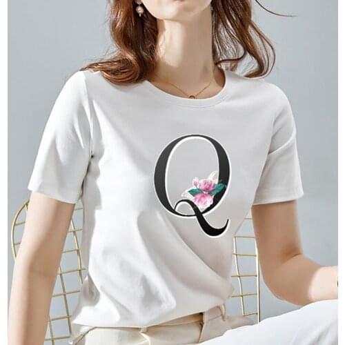 Womens Summer T-shirt Fashion and Beautiful Ladies 26 English Alphabet Printing Series All-match Bottoming Short Sleeves