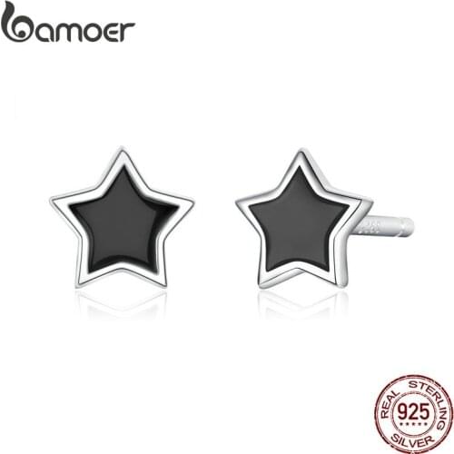 Bamoer Silver 925 Jewelry Simple Minimalist Star Stud Earrings for Girl Anti-allergy Enamel Jewelry Accessories Gifts BSE275