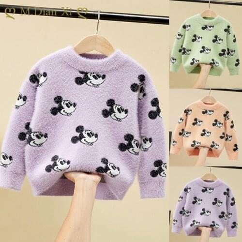 Girls Sweaters for winter New Girls Round Neck Western-style Knitted Sweaters for Children and Children Mink Fleece Pullovers