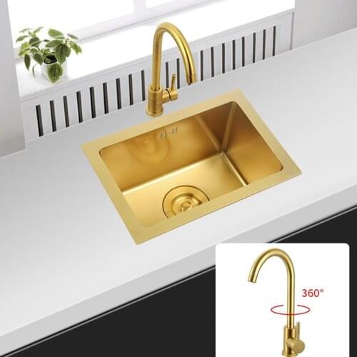Nano 304 Stainless Steel Gold Kitchen Sinks with Faucet Single Bowel Kitchen Sinks Undermount 1.2mm Thickness