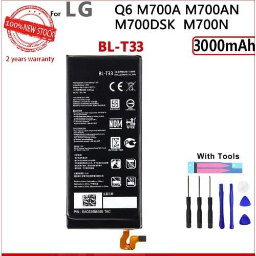 100% Genuine High Quality 3000mAh BL-T33 BL T33 Replacement BATTERY for LG Q6 M700A M700AN M700DSK M700N Batteries New Batteria