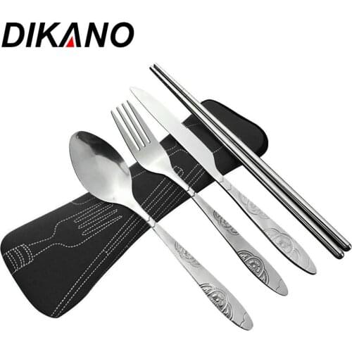 4 Pcs/Set Fork Spoon Chopsticks knife Travel Outdoor Camping Tableware Stainless Steel Cutlery Tools