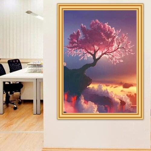 5D DIY Diamond Painting Tree Volcano Cross Stitch Kit Full Diamond Embroidery Landscape Mosaic Picture of Rhinestones Decor Gift