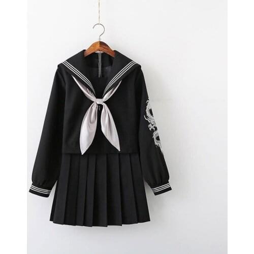 Anbenser Black JK Uniform Summer Short/long Sleeve Japanese School Uniforms Girls Sailor Sets Pleated Skirt JK Uniform