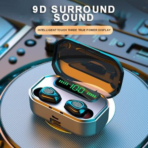 Pohiks 1pc Portable Mini bluetooth 5.0 Wireless Earphone 9D Sound Effects LED Power Display Sports Earphones For Runing Walking