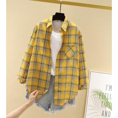 Blouse Women 2020 Loose Retro Plaid Shirt Coat Long-Sleeved Shirt Female Blusas Ropa De Mujer
