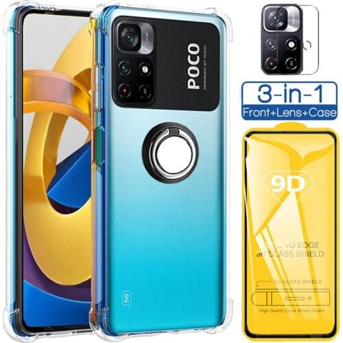 Capa,Ring Case+Glass for Poco M3 Xiaomi Redmi 9A 9C Soft Anti-shock Silicone Cover Note9 9S 9Pro Mi Poco M 3 Phone Case Poko M3