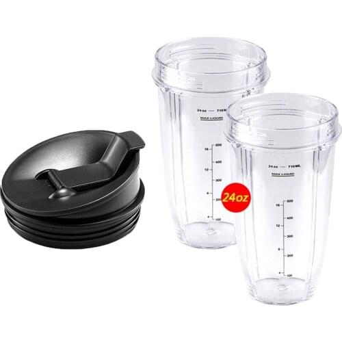 2pcs 24 oz Ounce Cup with Spout Sip Seal Lid Spare Replacement Parts Accessories for Nutri Ninja Auto-iQ and Duo Blenders Juicer