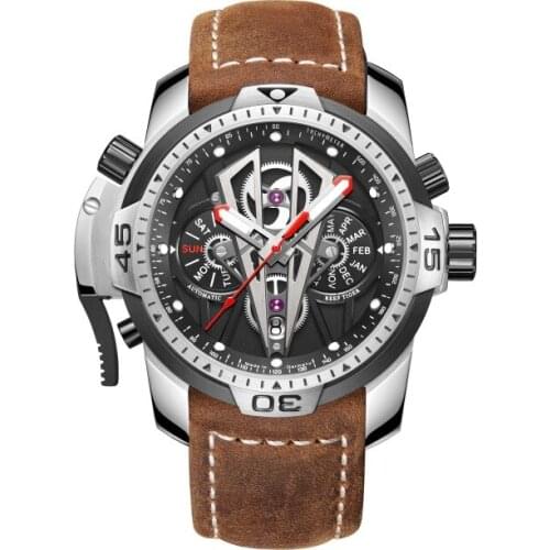 Reef Tiger Men Luxury Watch,Mens Automatic Watches Military 100M Waterproof Mechanical Wristwatch Sport Sapphire Month Week Date