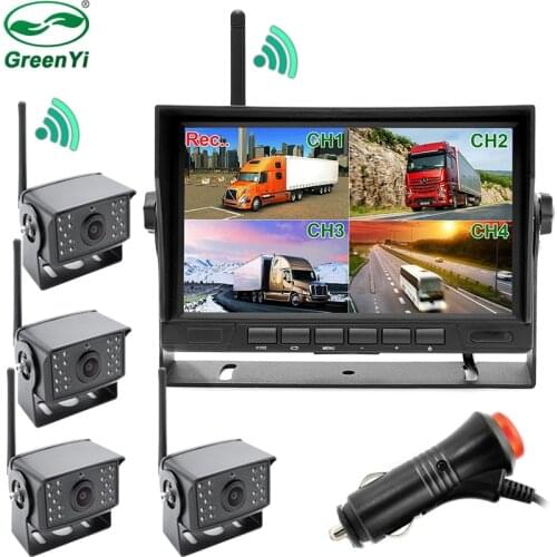 AHD 4 Video Channel Vehicle DVR Recorder Monitor With Wireless 1080P Front Rear View AHD Camera For Truck/Trailer/Bus/RV/Pickups