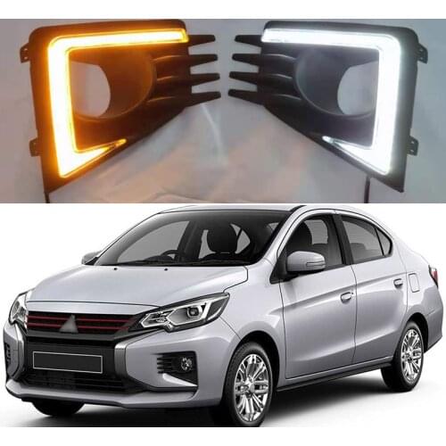 DNO LED Daytime Running Headlamps For Mitsubishi Mirage 2020 2021 Auto Daylights Dynamic Yellow Turn Signal12V Car DRL Foglamp