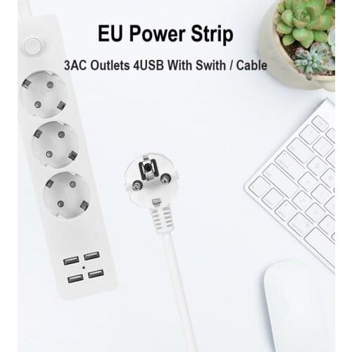 EU Power Strip Electric Sockets 1.8m Extension Cable 3 Socket With 4 USB Quick Charge Port Power Strip Wall Multiple Socket