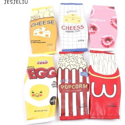 JESJELIU 1PC Snacks Style Kawaii Chips Cheese Popcorm Fast Food PU Pencil Cases Delicious foodbag design pencil bag Funny gift