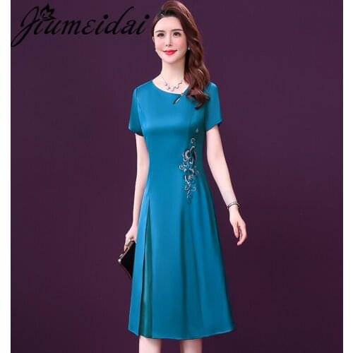 JiuMeiDai Women Summer Elegant Dress Quality Office Party Embroidery Robe Femme Vintage A-Line Designer Casual Clothing Vestidos