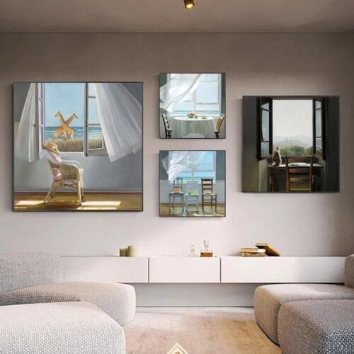 Cat Elephant Window Nordic Posters Giraffe Fruit Pictures Prints Canvas Art Wall Painting for Living Room Modern Home Decor