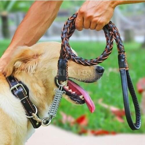 50Pcs/Lot Leather Large Dog Leash Fashion Big Dog Leads Suit Chain Adjustable Traction Rope Collar