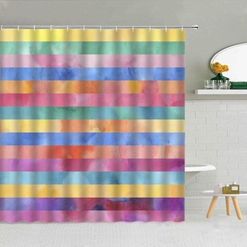 Creative Colorful Stripes Shower Curtain Geometric Dots High Quality Fabric Bathroom Supplies Decor Hanging Curtains With Hooks