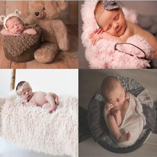 Hot Newborn Photography Props Soft Baby Fur Blankets Faux Fur Background Blankets Cute Infant Kids Baby Photography Hat