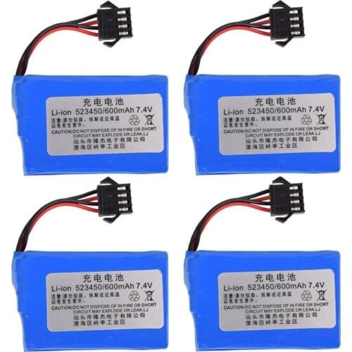 1-4Pcs 7.4V 600mAh Li-ion battery with 4P-SM Plug for E561 RC truck RC car RC boat parts 523450/600mah 7.4V