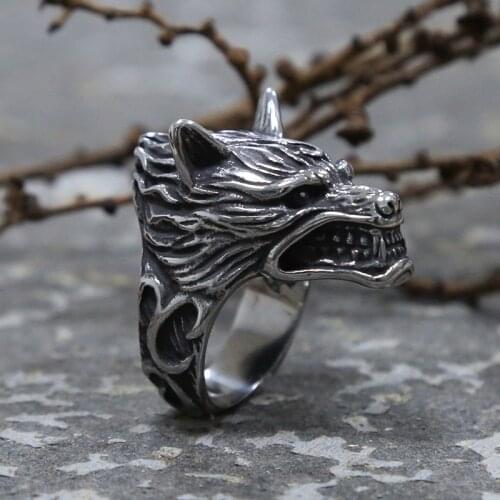 Unique Silver Color Stainless Steel Wolf Viking Ring Men Boys Punk Rock Biker Rings Fashion Animal Jewelry Gift for Him