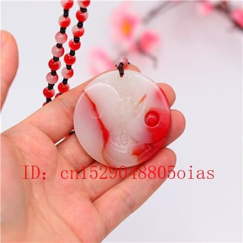 Natural Red White Chinese Jade Tai Chi Gossip Pendant Necklace Charm Jadeite Jewellery Fashion Carved Amulet Gifts for Women