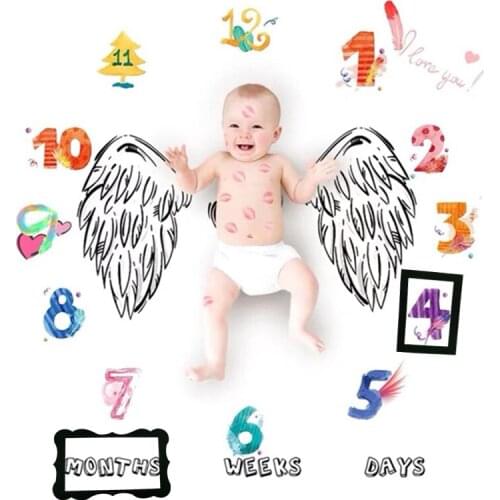 Newborn Baby Infant Monthly Angel Milestone Blanket Diaper Play Mat Photography Calendar Marker Background Photo Shoot