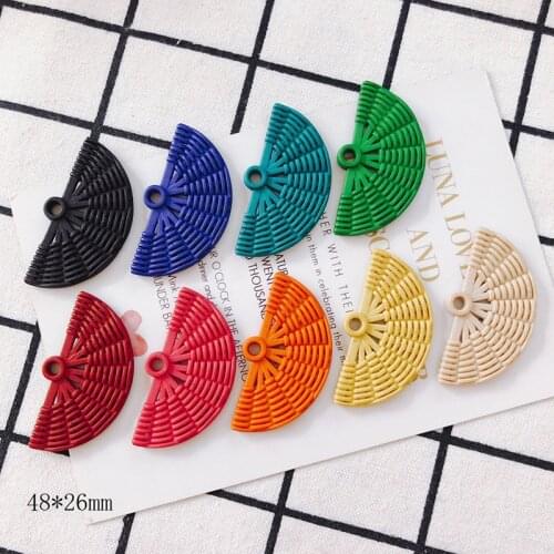 10Pcs 48*36mm Bohemia Red Yellow Plastic Fan Shape Pendat Charms For DIY Making Earrings Necklace Jewelry Accessories
