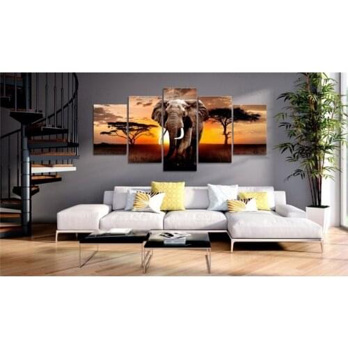 5 Pieces Wild Animal Poster Wall Art Elephants Posters and Prints Canvas Painting Modular Pictures for Living Room Home Decor