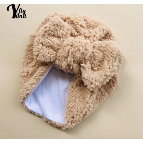 Yundfly 1 PCS Autumn and Winter Fashion Warm Infant Hats Solid Color Bowknot Baby Beanie Caps Photography Props Holiday Gifts