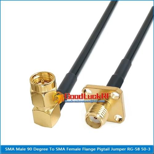SMA Male Right Angle to SMA Female 4 Hole Flange Chassis Panel Mount Pigtail Jumper RG-58 RG58 3D-FB 50-3 Extend cable 50 Ohm