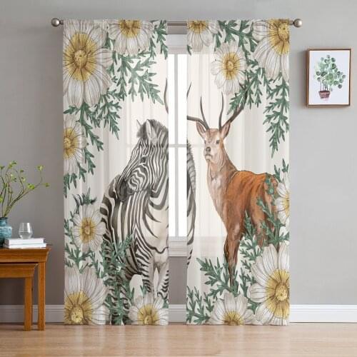 Sunflower Deer Zebra Window Curtains Bedroom Modern Drape Sheer Tulle Valances Living Room Kitchen Voile Curtain