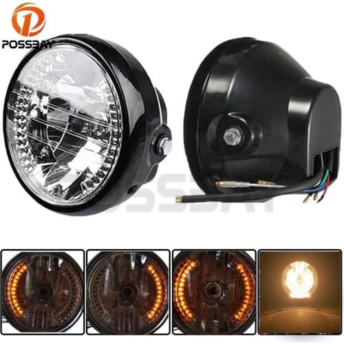 POSSBAY Universal 6.3'' Motorcycle Turn Signals Headlight Amber Light Bike for Suzuki Harley Bobber Dyna Honda Yamaha Kawasaki