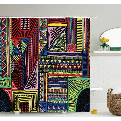 Shower Curtain Flower Printed Bohemian Bathroom Curtains Shower Wall Hanging Geometric Shower Curtains with Hooks Waterproof