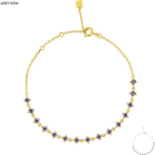 ANDYWEN 2021 New 925 Sterling Silver New 2020 Purple Zircon Charm Chain Soft Bracelet Luxury Women Fashion Crystal CZ Jewelry