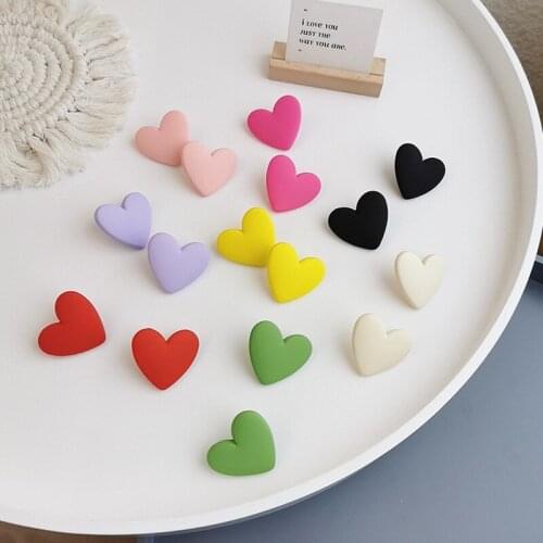 Origin Summer Korea Romatic Matte Color Heart Stud Earrings for Women Colorful Love Small Statement Earring High Street Jewelry