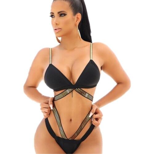 Womens Sexy Black Bikini Set Cut Out Bandage Thong Swimsuit High Waist Push Up Swimwear Female Bathing Suit Separated Bikinis