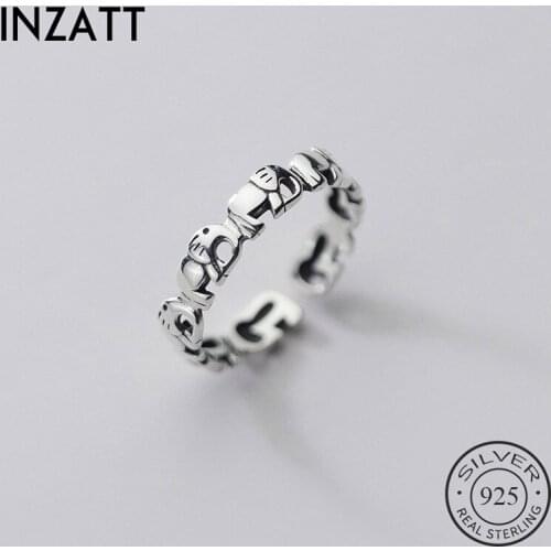 INZATT Real 925 Sterling Silver Elephant Adjustable Ring For Fashion Women Party Minimalist Animal Fine Jewelry Punk Accessories