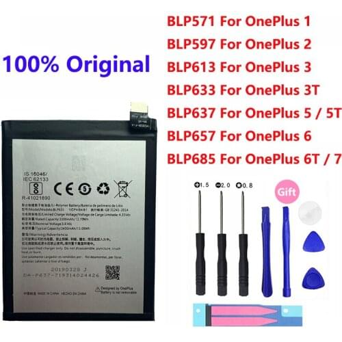 100% Original Replacement Battery For OnePlus 1+ One Plus 1 2 3 3T 5 5T 6 6T 7 BLP 571 597 613 633 637 657 685 Phone Batteries