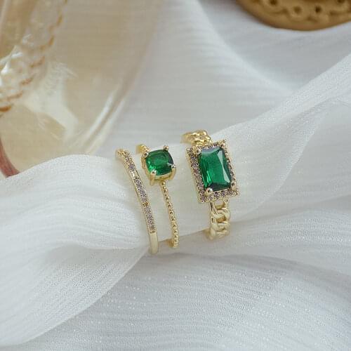 2021 New Fashion Brand Jewelry Green Crystal Square Adjustable Rings for Women Delicate Gift Engagement Rings