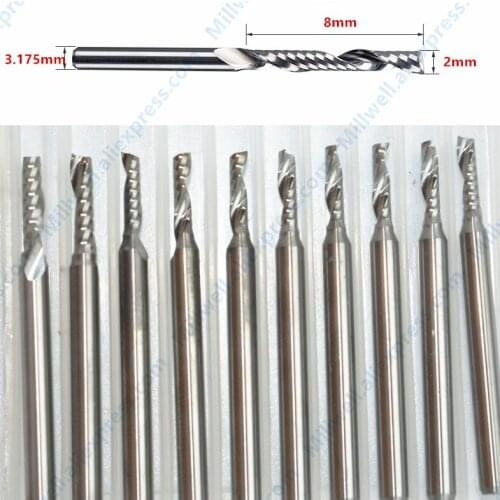 3.175mm*2mm*8mm-10pcs,free shipping cnc solid carbide end mill,woodworking router bit,wood tool,1 flute spiral milling cutter